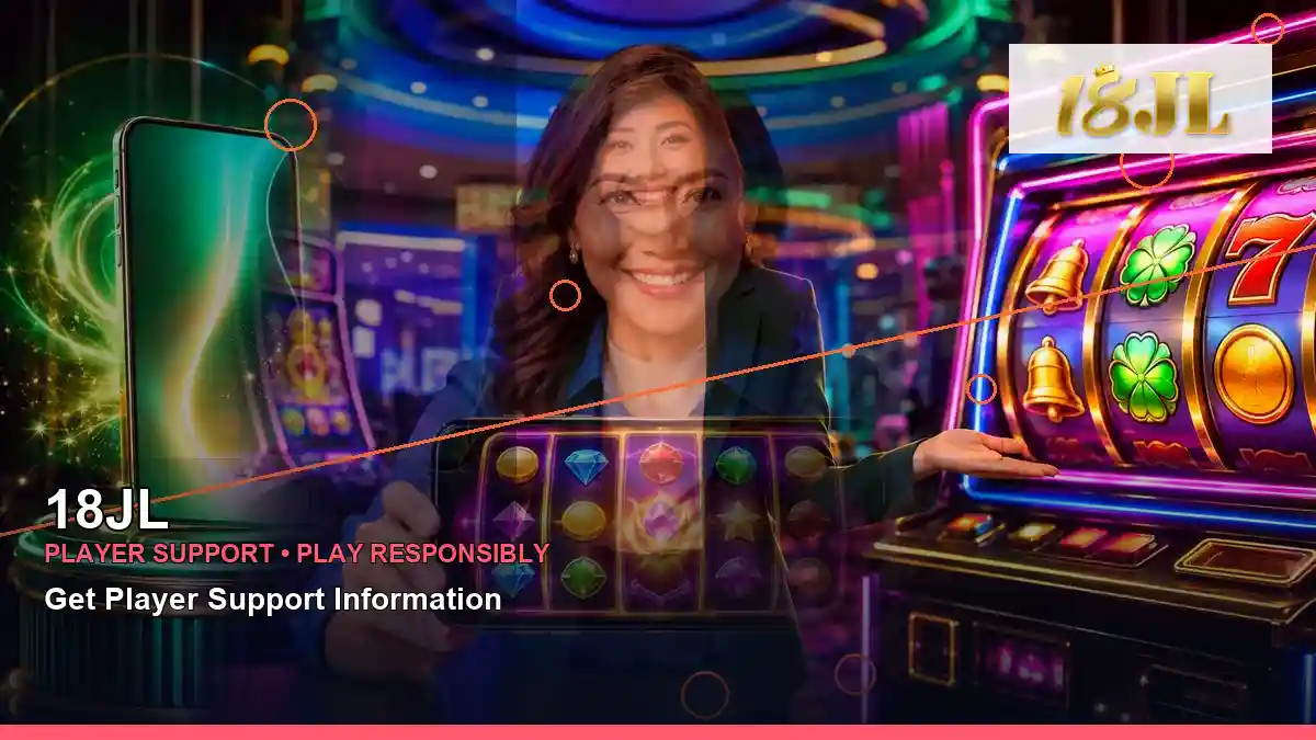 18JL reels casino bonus games featuring an adult Filipina casino host with a right close-up composition